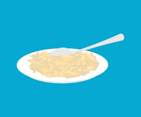 Tabak ve kaşık izole kahverengi pirinç lapası. Sağlıklı gıda fo — Stok Vektör
