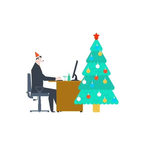 Munka karácsonyra. Üzletember és a karácsonyfa. Új — Stock Vector