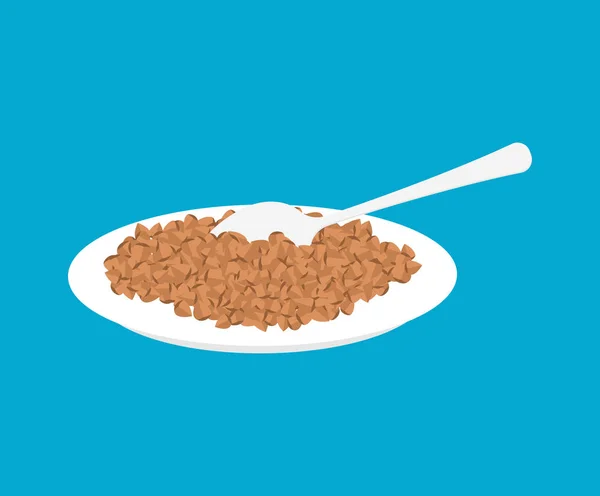 荞麦粥中的盘子和勺子隔绝。健康食品 — 图库矢量图片