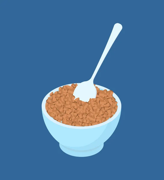一碗荞麦和勺子隔离。早餐健康食品 — 图库矢量图片