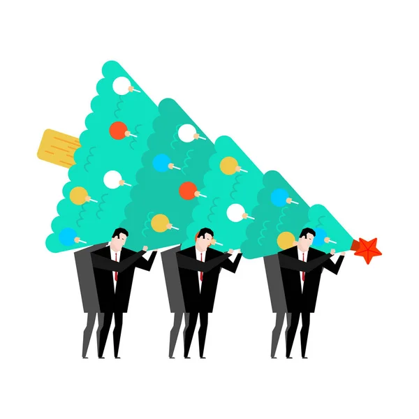 Neujahrsfest. Geschäftsmann mit Weihnachtsbaum. c — Stockvektor