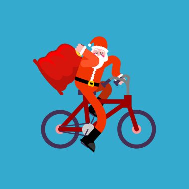 Noel Baba Bisiklet ve kırmızı çanta. Yeni Yılınız Kutlu Olsun. Noel ve
