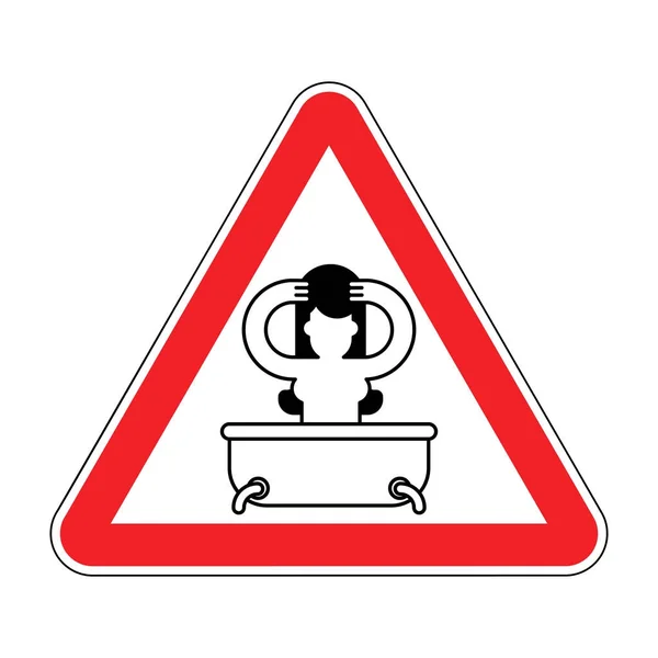 Attention fille dans le bain. Signe rouge prohibiteur de danger. Vecteur i — Image vectorielle