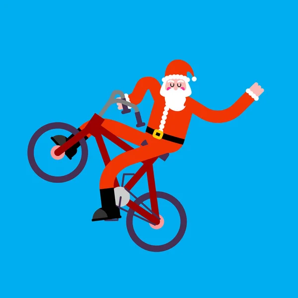 Santa Claus en bicicleta BMX. Feliz Año Nuevo. vector de Navidad mal — Vector de stock