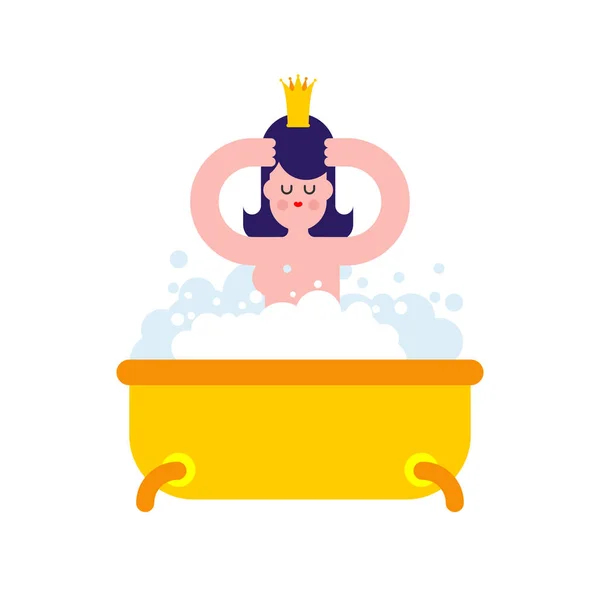 Princesa en baño aislado. Dulce chica con corona. lavando. Baño — Archivo Imágenes Vectoriales