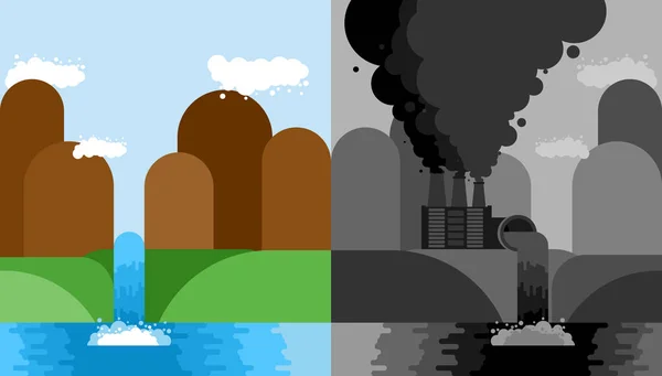 Ensemble paysage propre et industriel. Plantez des émissions toxiques. M — Image vectorielle