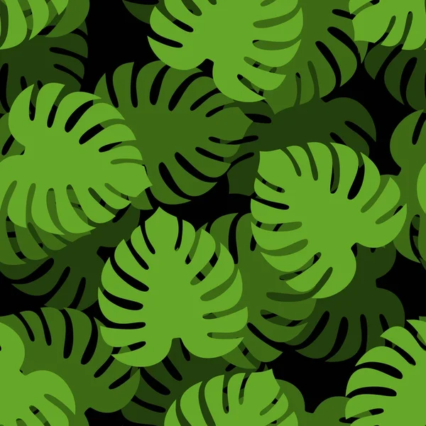 Patrón sin costuras Monstera. Hojas tropicales de fondo. Texto de palma — Vector de stock