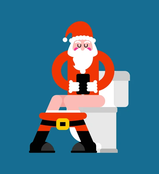 Санта на унитазе. Дедушка на Рождество в туалете. Рождество и Новый год — стоковый вектор