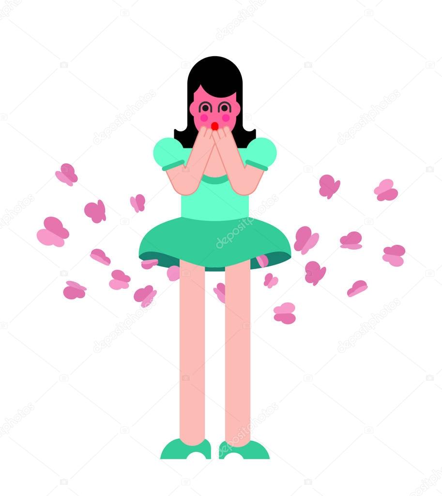 Girl fart butterfly. Woman farting. Vector illustration