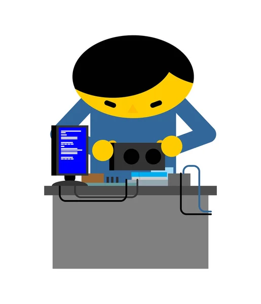 Computerreparatur. Kerl repariert PC. Reparatur und Montage von el — Stockvektor