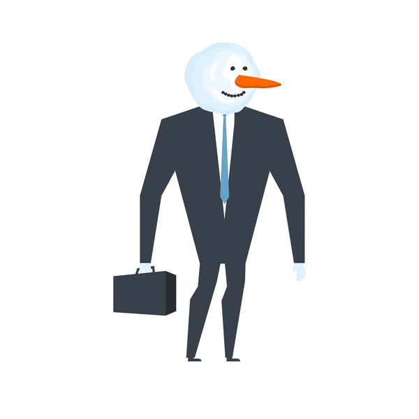Снеговик-бизнесмен. Зимний босс. Снежный менеджер. Векторный иллюстрат — стоковый вектор