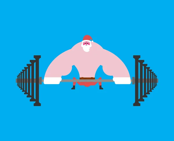 Strong Santa Claus deadlift with barbell. Christmas fitness. Pow — Stock Vector