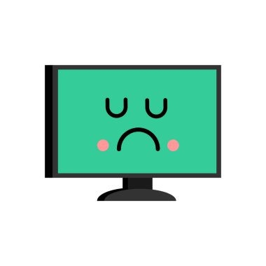 Üzgün bilgisayar emoji. Kederli Pc duygu. Vektör çizim