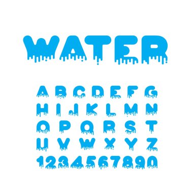 Su sıvı yazı tipi. Aqua alfabe. viskoz harfler