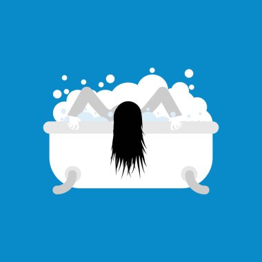 Zombi kız izole, banyo. Ölü kadın yıkar. Vektör illustra