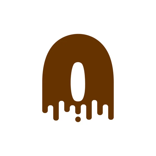 Nummer 0 chocolade lettertype. Zoetheid cijfer nul alfabet. Vloeistof — Stockvector