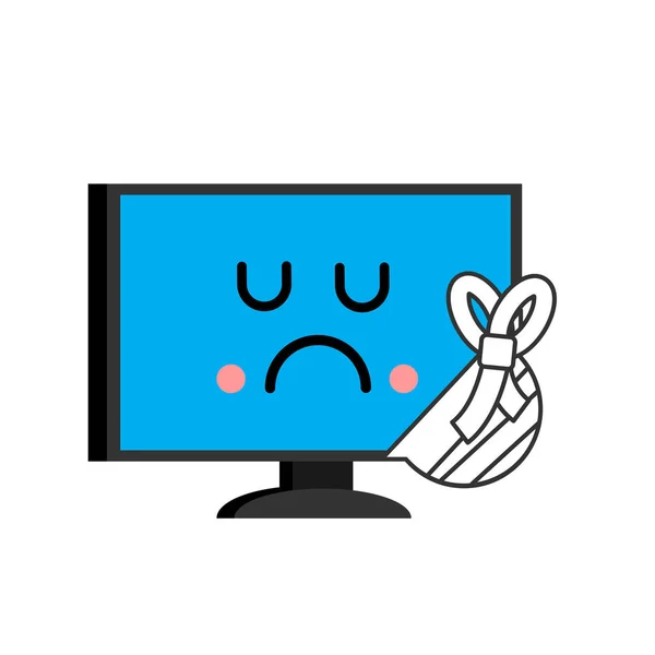 Kranker Computer. Wunde PC-Emojis. Monitor im Verband. Vektor illustr — Stockvektor