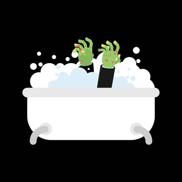 Зомбі в лазні ізольовані. Зелений мертвий чоловік миється. Векторні ілюстрації — стоковий вектор