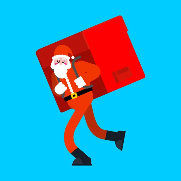 Santa Claus y una gran bolsa roja. Muchos regalos enorme mochila. Christma. — Vector de stock