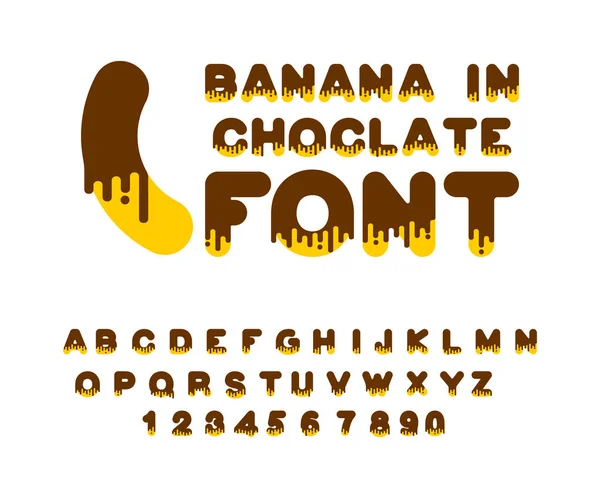 Banana em fonte chocolate. alfabeto de doçura. Letras líquidas . —  Vetores de Stock