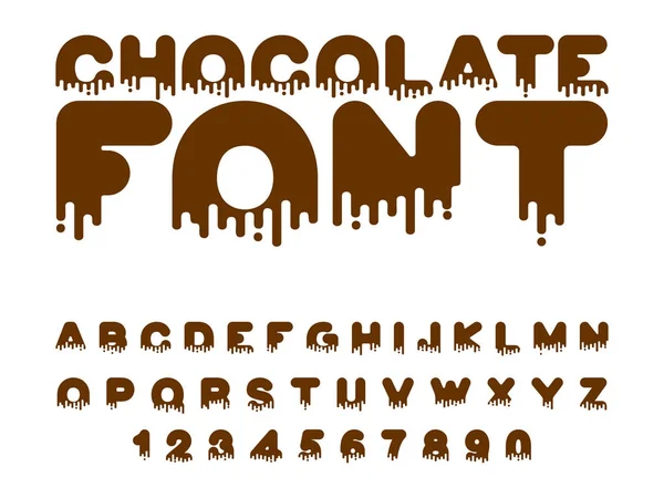 Chocolate font. sweetness alphabet. Liquid lettering. Sweet visc — Stock Vector