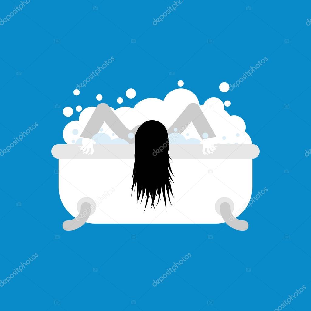 Zombie girl in bath isolated. dead woman washes. Vector illustra