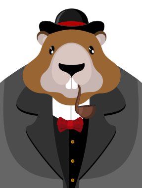 Şapkalı ve boru ile bir sıçan. Kemirgen aristokrat. Gösterim amacıyla