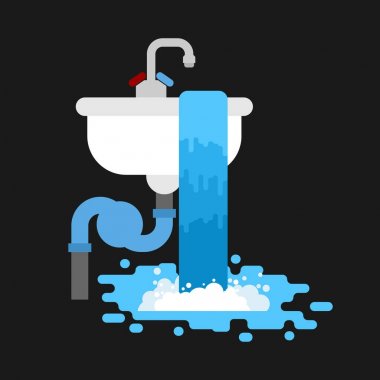 Su sızdırma ile lavabo tıkanmış. İzole lavabo. Vektör 