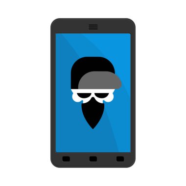 Virüs smartphone içinde. Kafatası hacker. İskelet Fularlı başkanı 