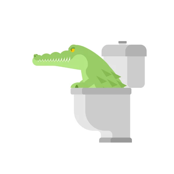 Krokodil in toilet. Alligator in riool. Predator dier. Stad l — Stockvector