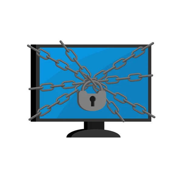 Protección informática. Encadenamiento y bloqueo en monitor. PC confiable prot — Vector de stock