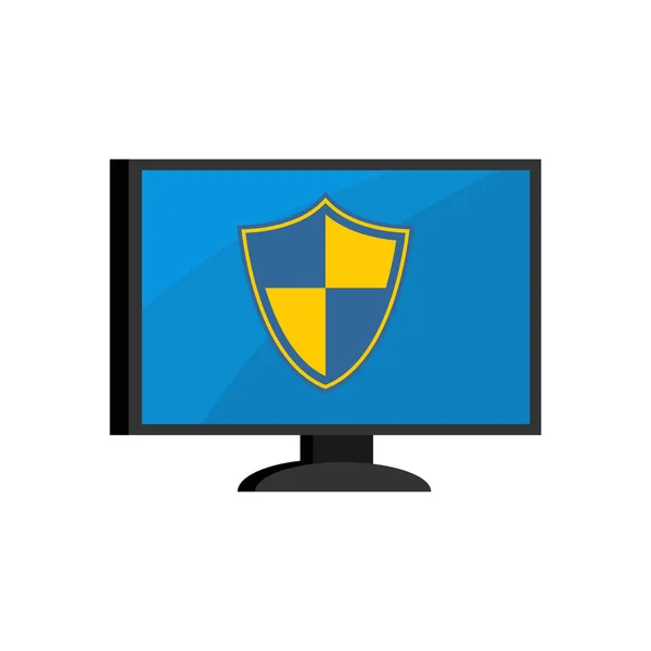 Protección informática. Escudo en monitor. PC Protección confiable a — Vector de stock