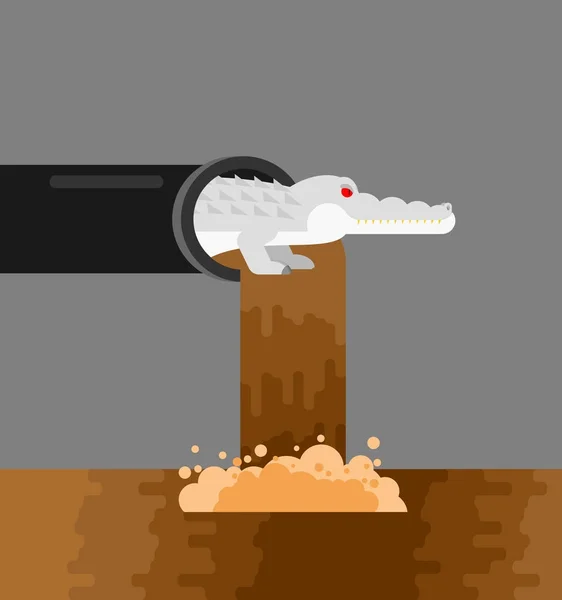 Albino riool alligator. Krokodil in riolering. Predator dier. — Stockvector