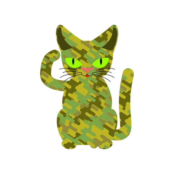 Gato militar. Textura protectora de lana caqui. Ejército mascota — Archivo Imágenes Vectoriales