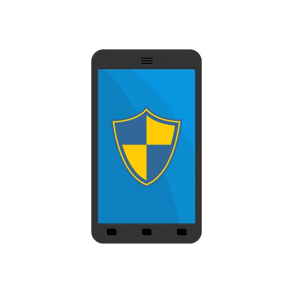 Protection pour smartphone. Bouclier au téléphone. Gadget Protecti fiable — Image vectorielle