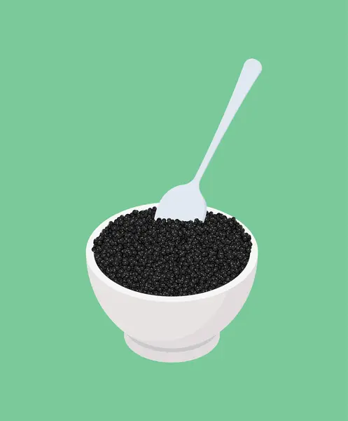 Caviar negro con cuchara. Comida deliciosa de caviar de pescado . — Archivo Imágenes Vectoriales