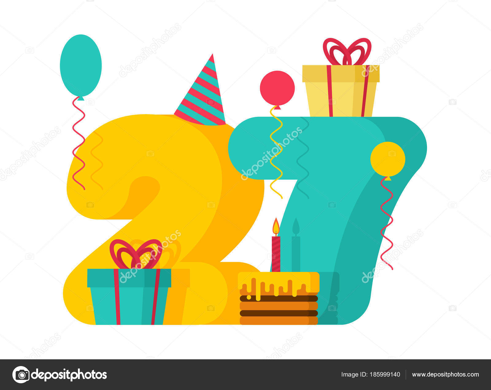 1 year Happy Birthday greeting card. 1th anniversary celebration