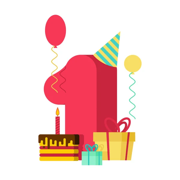 1 year Happy Birthday greeting card. 1th anniversary celebration — Stock Vector