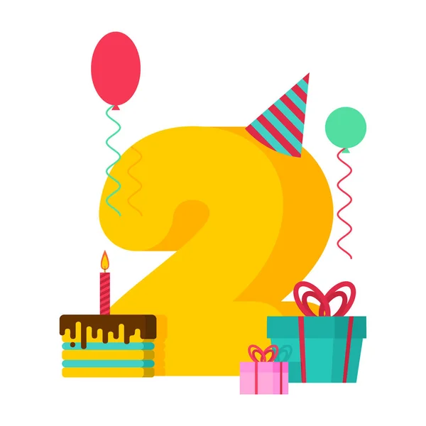 2 años Feliz cumpleaños tarjeta de felicitación. 2º aniversario de celebración — Vector de stock