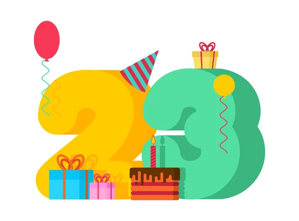 23 años Feliz Cumpleaños tarjeta de felicitación. Celebración del 23º aniversario — Vector de stock