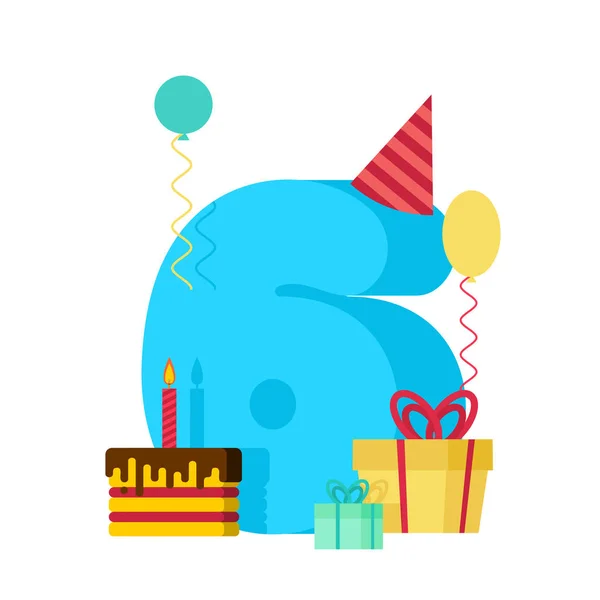 6 year Happy Birthday greeting card. 6th anniversary celebration — Stock Vector