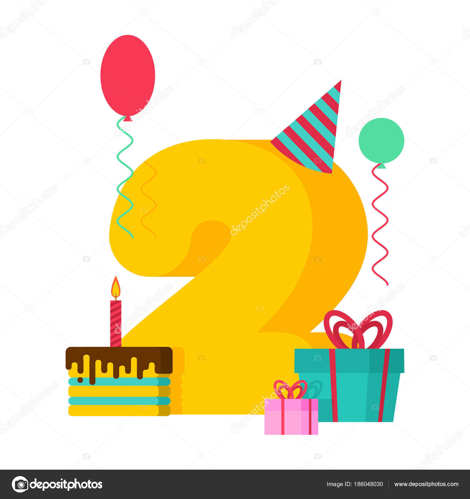 2 años Feliz cumpleaños tarjeta de felicitación. 2º aniversario de