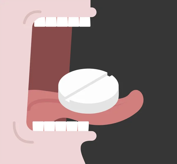 舌の錠剤。医薬品のコンテナーです。治療 — ストックベクタ