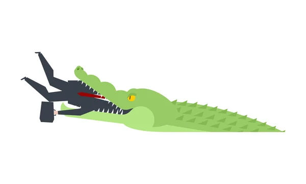 Crocodile a mangé un homme d'affaires. Alligator bouche ouverte et Patron. offi — Image vectorielle