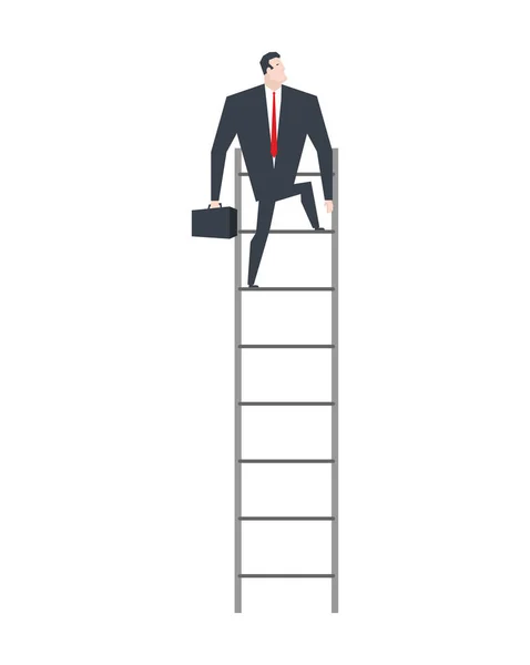 Homme d'affaires sur l'échelle de carrière. Patron sur escalier portable coulissant — Image vectorielle