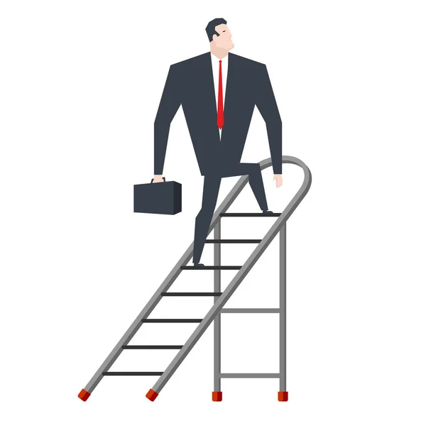Businessman on stepladder. Boss on sliding portable staircase. V — Stock Vector