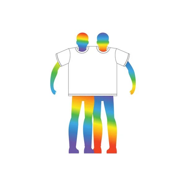 T-shirt for two gays. Clothes for lovers. Rainbow color of LGBT — Stock Vector
