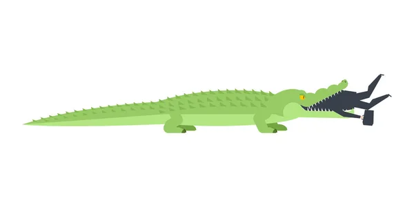 Крокодил съел бизнесмена. Аллигатор открывает рот и Босс. offi — стоковый вектор