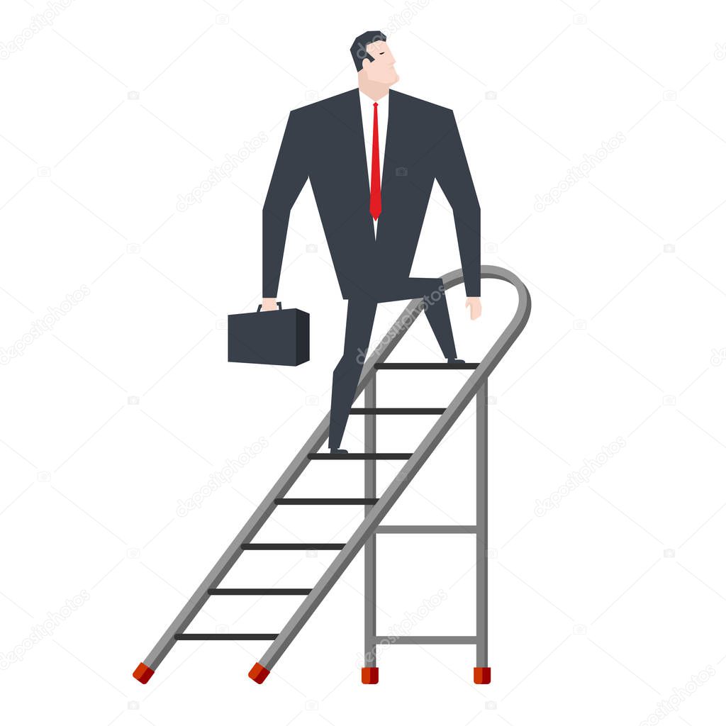 Businessman on stepladder. Boss on sliding portable staircase. V