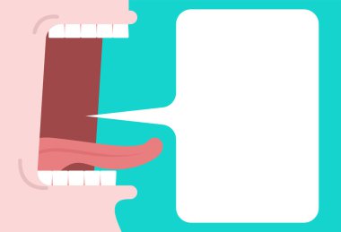 Açık ağız ve konuşma balonu. metin için yer. dil ve diş. 